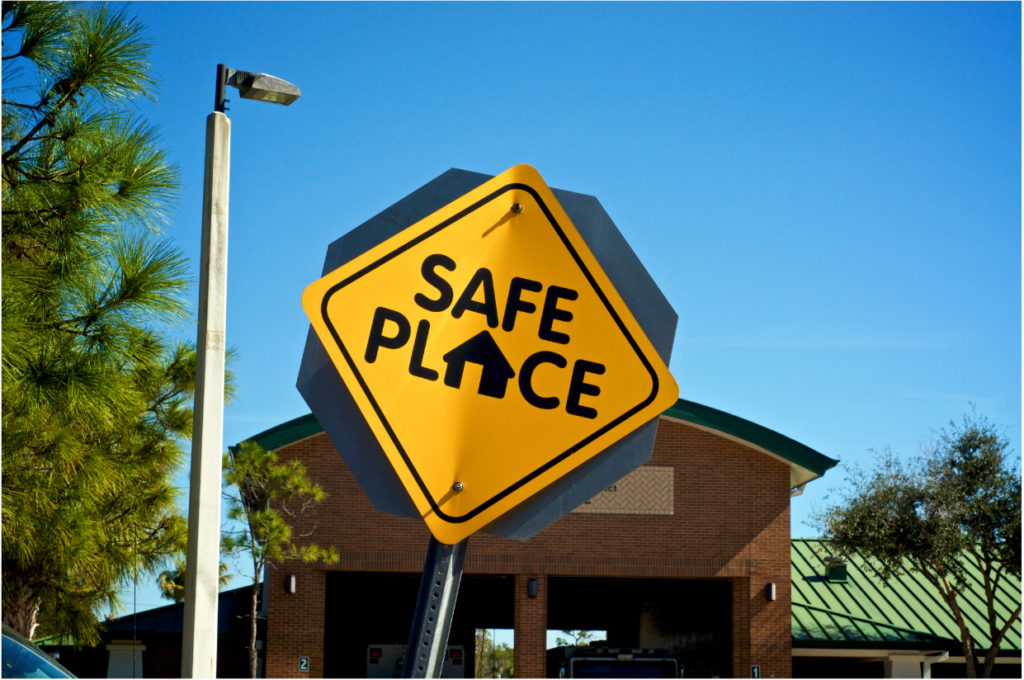 Warning sign indicating a safe place representing a trauma safe ministry for kids and teens